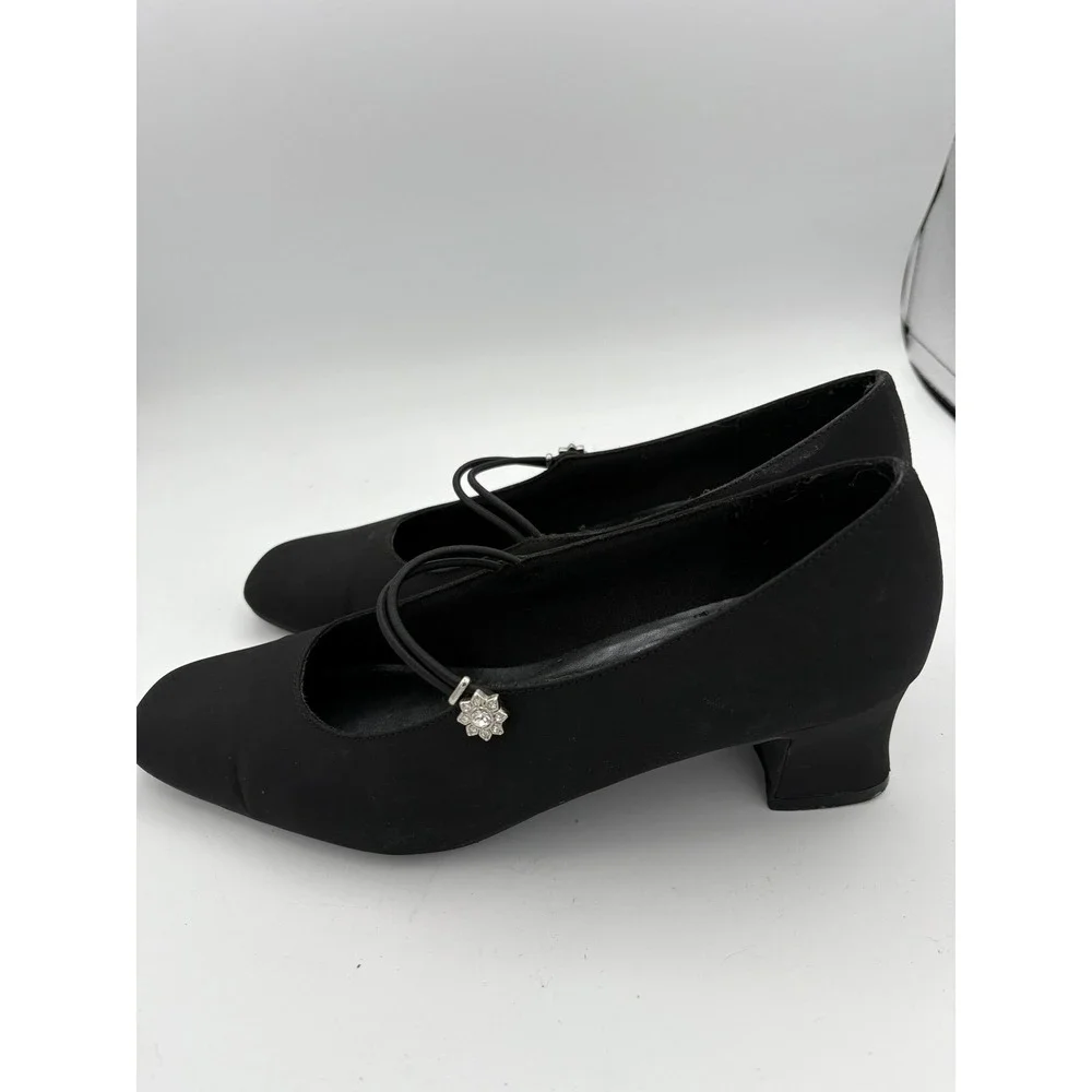 LifeStride Shoes Womens Size 7.5 Black Mary Jane Rhinestone Block Heel‎ Pumps